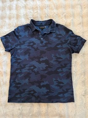 Banana Republic Men's Camo Polo Shirt XL Blue Performance Stretch Casual